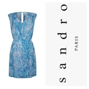 Sandro Dress Rebelle Silk Leopard Print Blue Pink